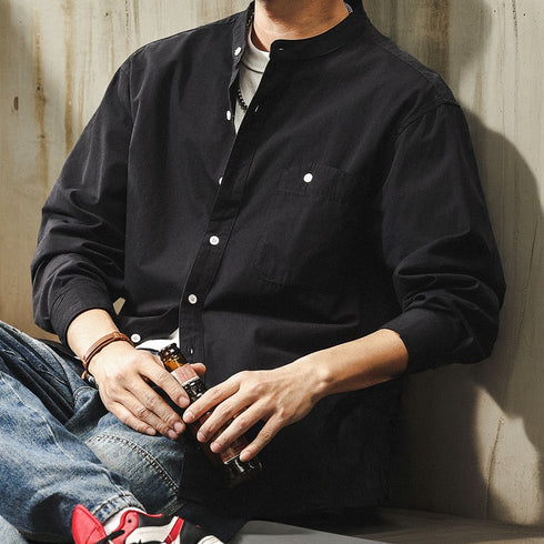 Natural Band Collar Basic Shirt P1822